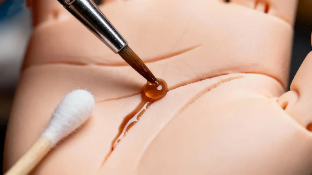 Using a fine brush for tea-staining a BJD hand