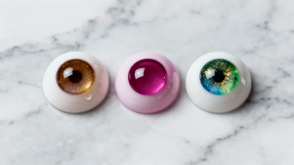 Comparison of three BJD eye types: glass, acrylic, and resin
