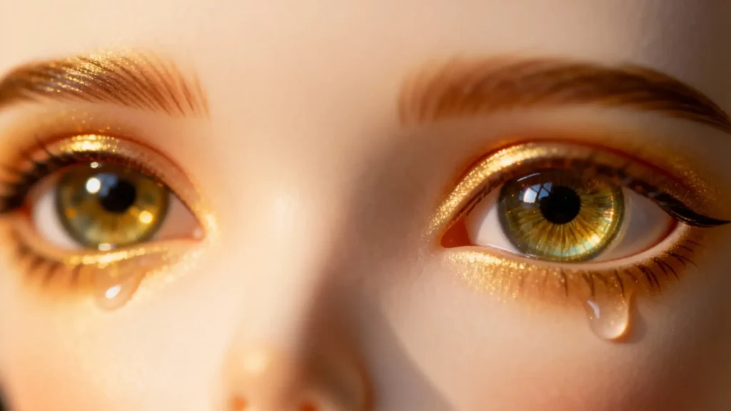Extreme close-up of a BJD doll's captivating glass eyes