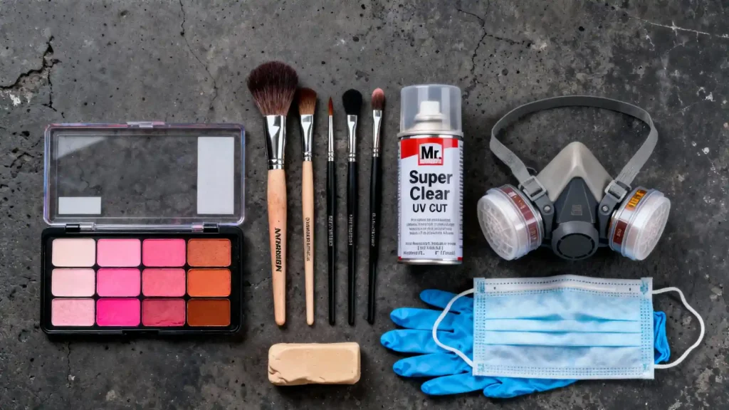 BJD blushing tools pastels, sealant and brushes.