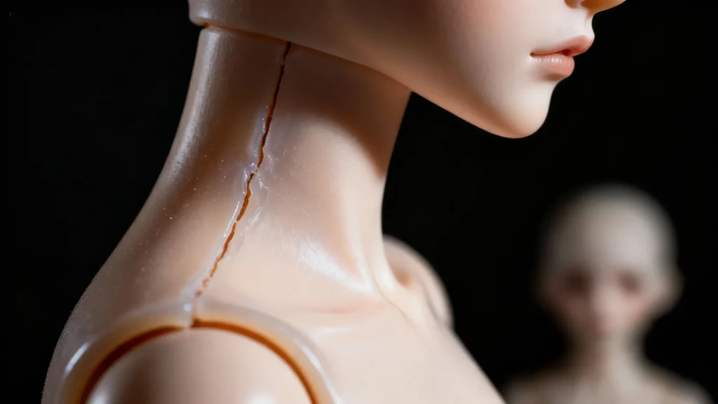 Extreme close-up comparing authentic and recast BJD resin texture and seams