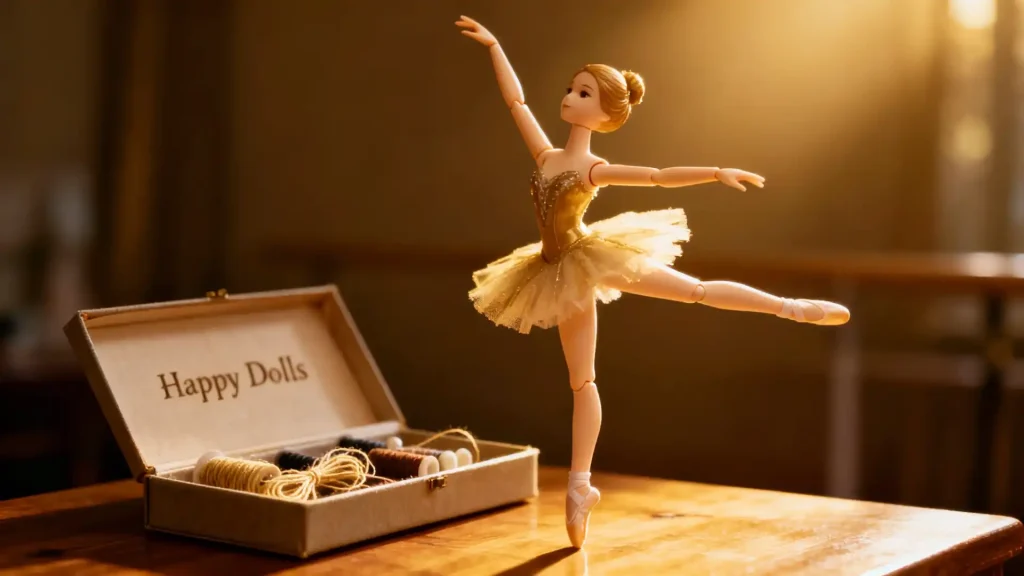 A beautifully posed BJD doll after successful restringing.