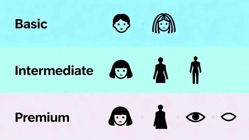 Infographic comparing different BJD customization service packages
