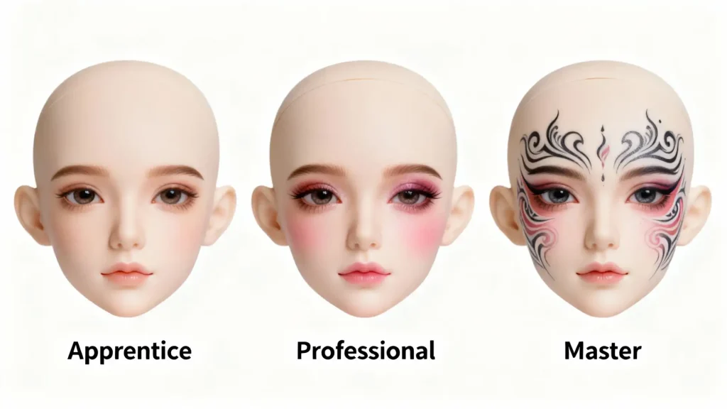 Visual comparison of BJD faceup artist skill levels