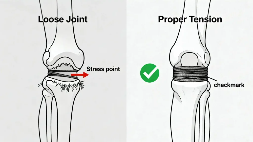 Diagram comparing loose and properly tensioned BJD joint