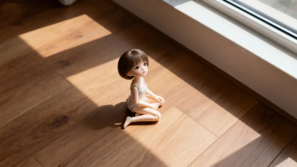 A top-down photo of a BJD doll, demonstrating high-angle perspective