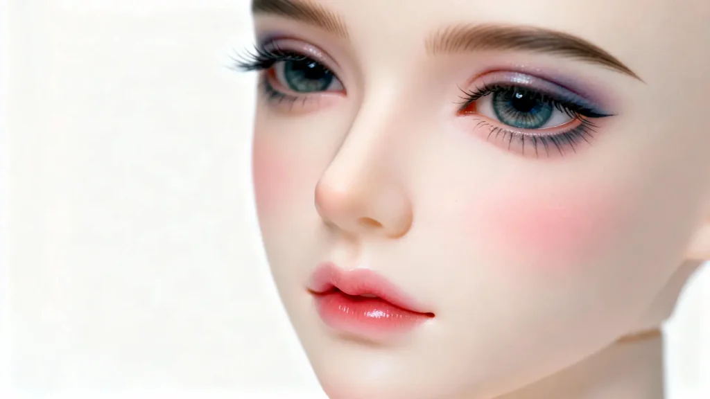 Close-up of a professionally customized BJD doll faceup