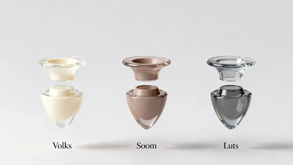 Comparison diagram of Volks, Soom, and Luts BJD joint socket designs