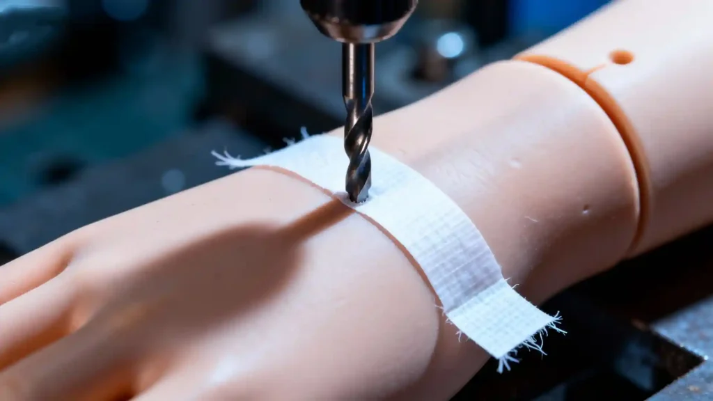 Using masking tape as a depth stop on a drill bit to safely drill into BJD resin