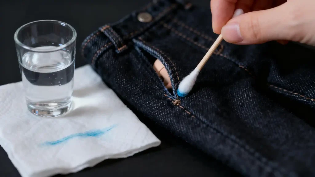 Close-up of performing the water test on dark BJD clothing