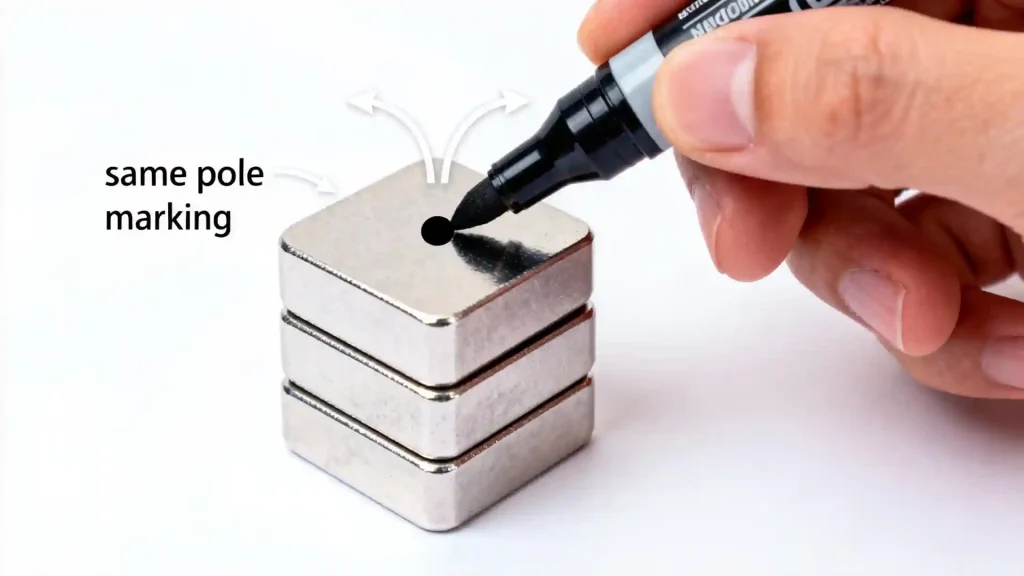 Marking magnet polarity with a black dot to prevent installation errors in BJD modding