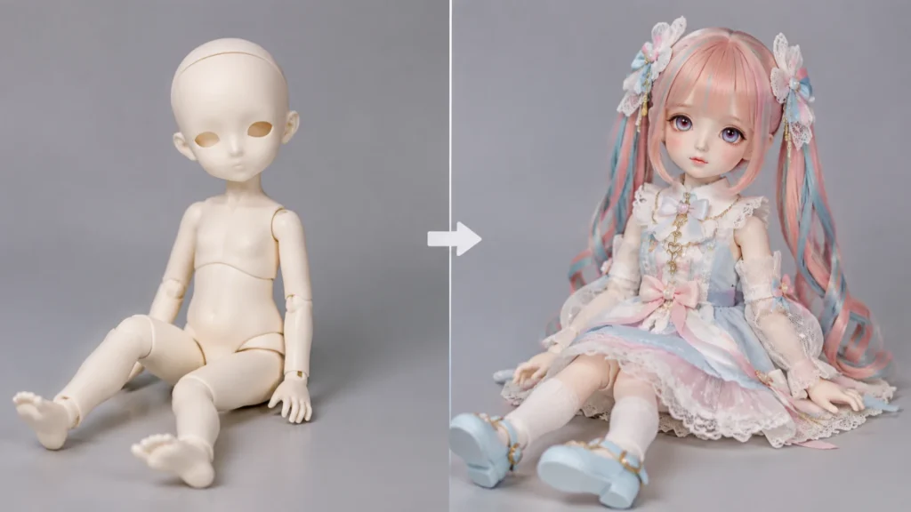 Side-by-side comparison of a blank and a fullset ball-jointed doll, illustrating the BJD Library buying guide