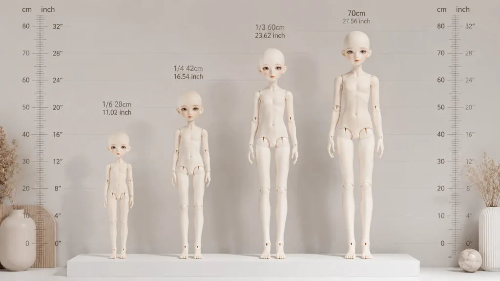 BJD Size Chart: 1/6, 1/4, 1/3, MSD, SD & 70cm Doll Scale Guide